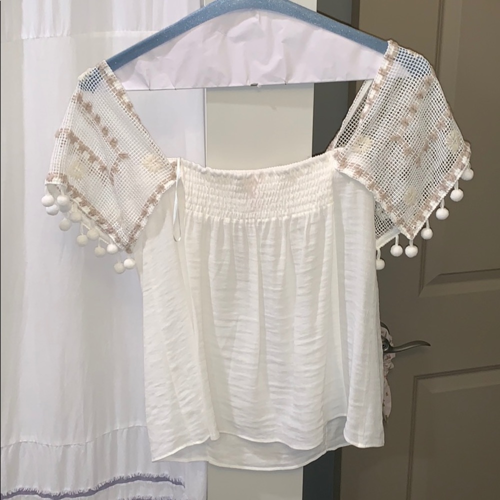 Ramy Brook off the shoulder white Pom Pom blouse - Picture 2 of 5